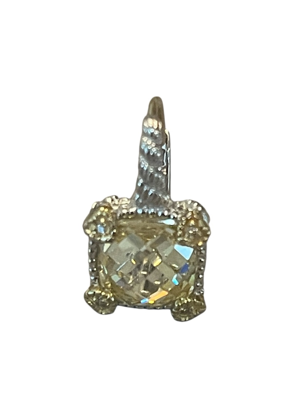 Judith Ripka SINGLE Sterling Silver & Gold Canary Yellow Crystal Earring 925 14K